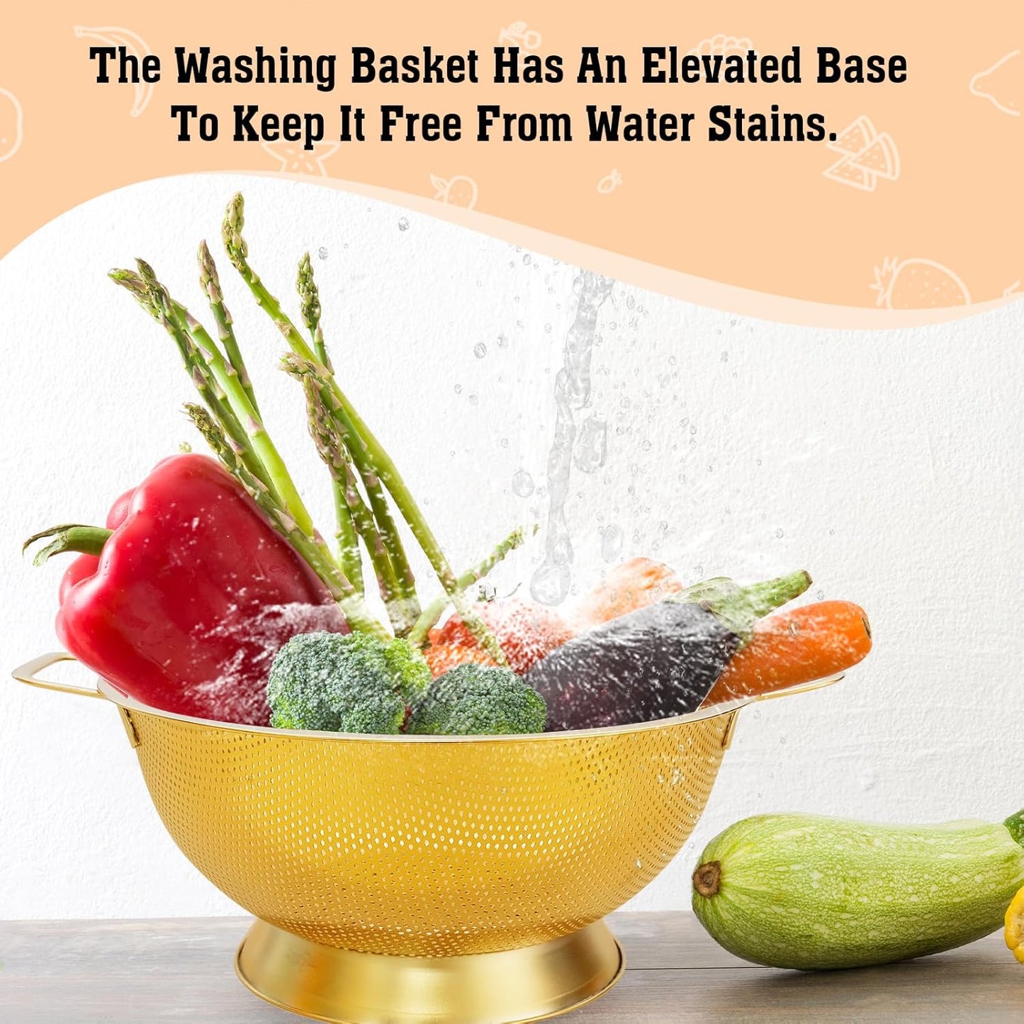 3 Pcs Stainless Steel Gold Colander and 3 Pcs Fine Mesh Strainer Set,1/3/5 Quart Metal Mesh Basket with Handles for Kitchen, Draining Pasta, Rinsing Fruit, and Cooking (Gold)