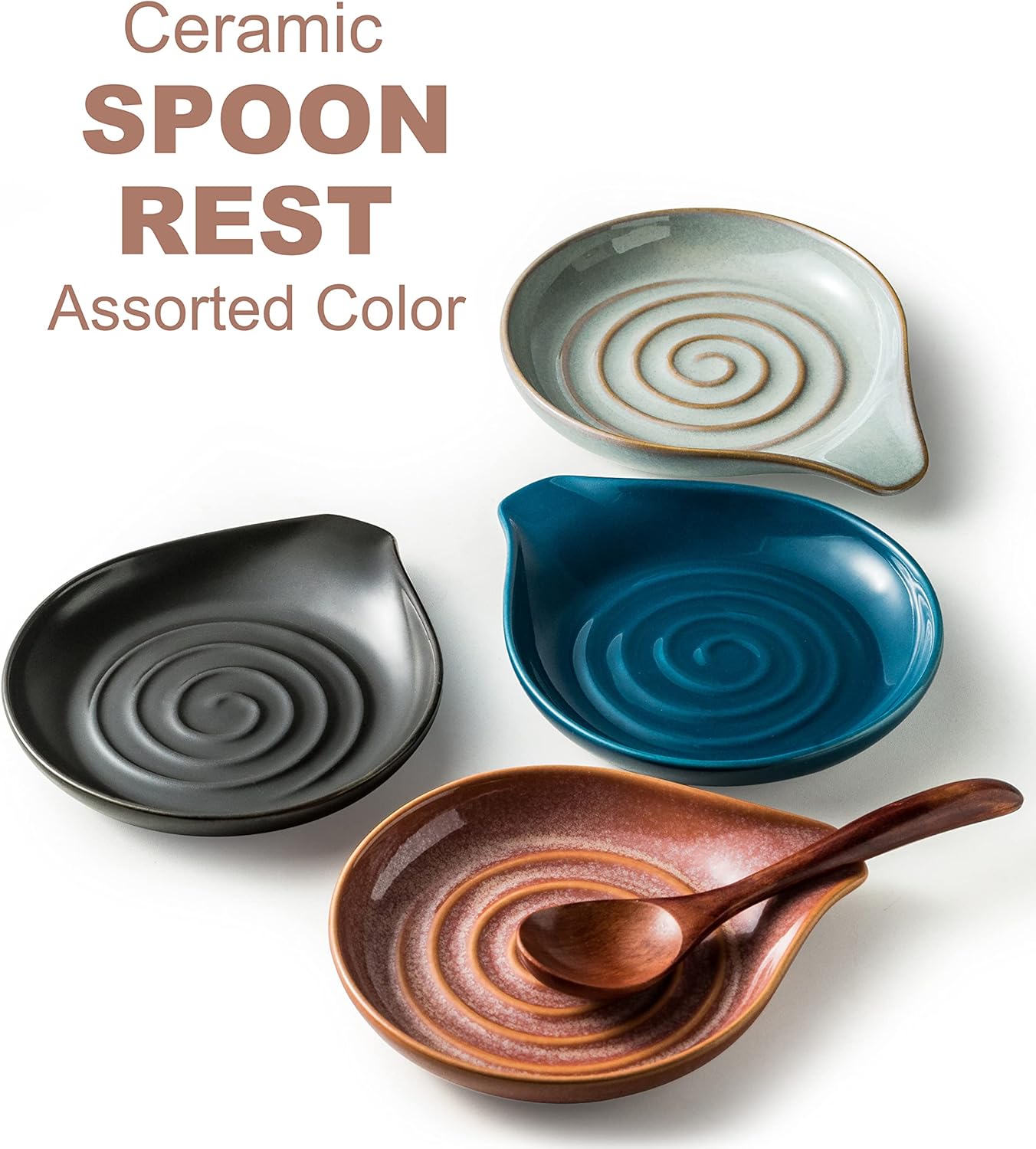 Spoon Rest, Ceramic Cooking Spoon Holder for Kitchen Counter, Large Utensil Rest for Spoons, Ladles, Tongs, Spatula, 5 Inches (Reactive Red Glazed)