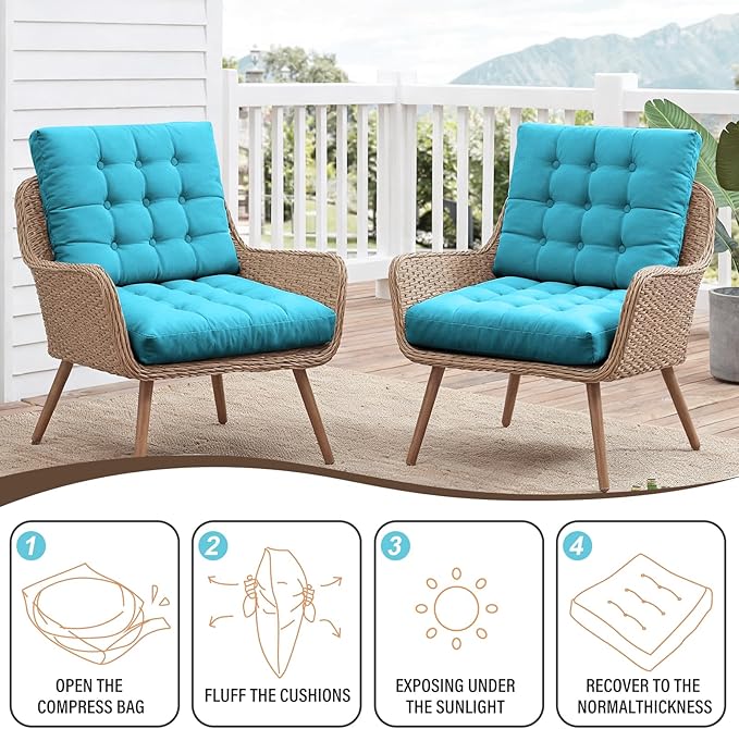 Tiita Square Outdoor Cushions Floor Pillow Thicken Tufted Seat Cushion for Adult Seating on Floor Yoga Meditation Living Room Balcony Office Indoor, Set of 2, 22x22 Inch, Blue