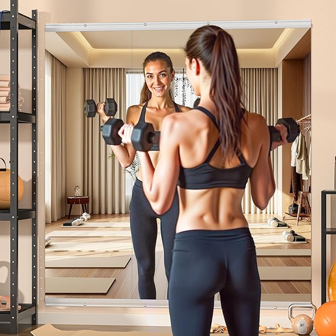 Hasipu Home Gym Mirror, 52"x17" x 3 PCS Frameless Wall Mounted Mirrors, Large Body Mirror for Home Gym, Yoga Studio, Bedroom, Silver Tempered Glass