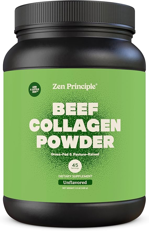 Zen Principle Grass-Fed Agglomerated Hydrolyzed Collagen Peptides 1.5 lb. Anti-Aging Protein Powder for Healthy Hair, Skin, Joints. Paleo Friendly, GMO and Gluten Free, Pasture-Raised Bovine.