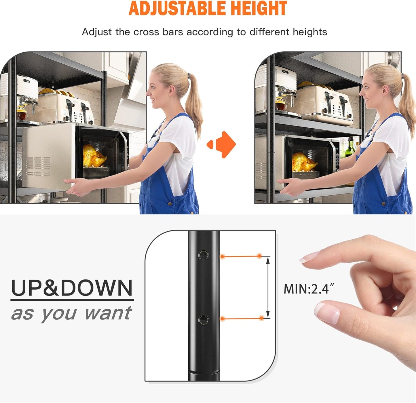 REIBII 5 Tier Metal Shelving Unit Load 1168LBS,Storage Shelves with Wheels,Wire Garage Shelving Commercial Shelf Organizer for Laundry Kitchen Pantry Closet Living Room,23.6" W X 15.7" D X 65.4" H