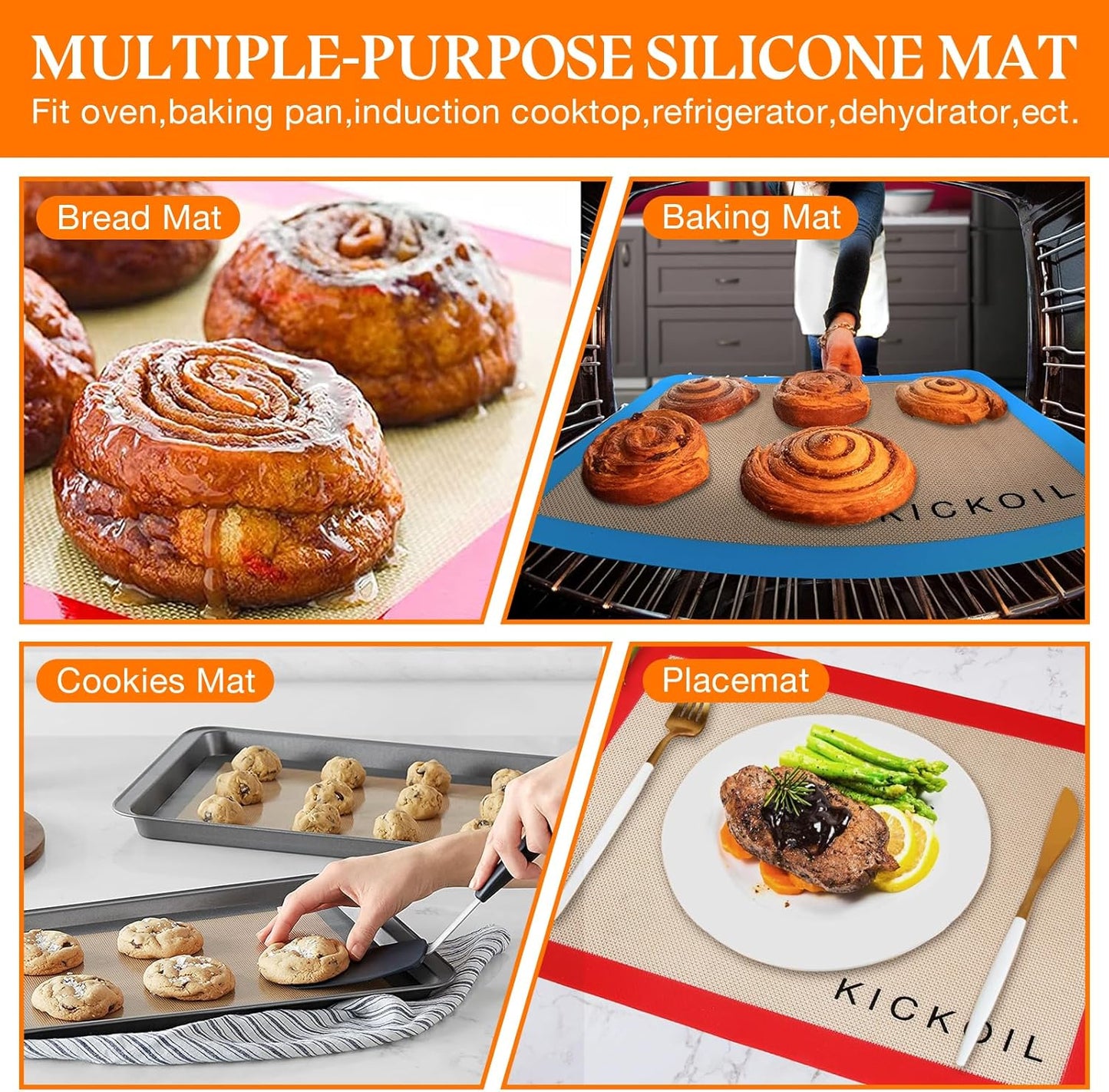 Silicone Baking Mat Large Baking Mat Set of 3-2 Half Sheets 16.5" x 11.6" +1 Quarter Sheet,Reusable Non-Stick Food Safe Bakeware Liners for Cookies, Macarons, Bread/Pastry Keep Oven Pans Clean
