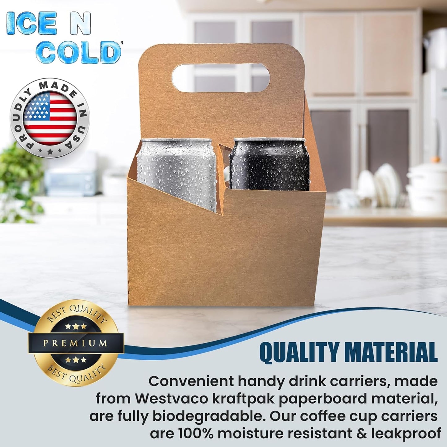4 Cup Drink Carrier with Handle | Kraft Paperboard Cup Holder | Disposable Cup Holder for Hot or Cold Drinks | Cup Carrier for Food Delivery Services, Uber Eats, Door Dash (30)