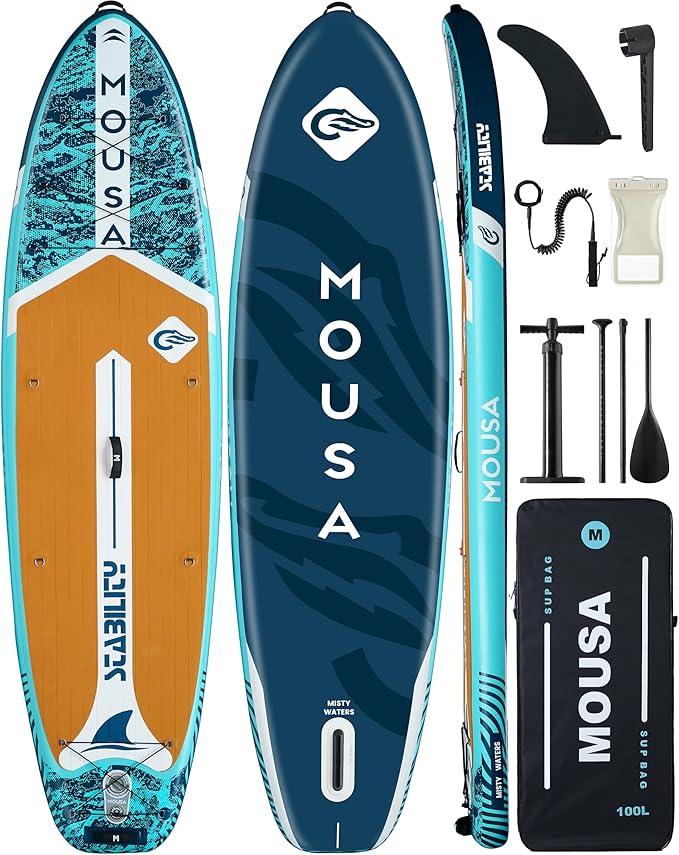 MOUSA 10β8/11'Γ35" Extra Wide Inflatable Stand Up Paddle Board, Stable Paddleboard SUP for 2 People/Family, Anti-Slip Full EVA Deck, 3 Handles, 100L Backpack, All-Round Sup Board, Big Fin