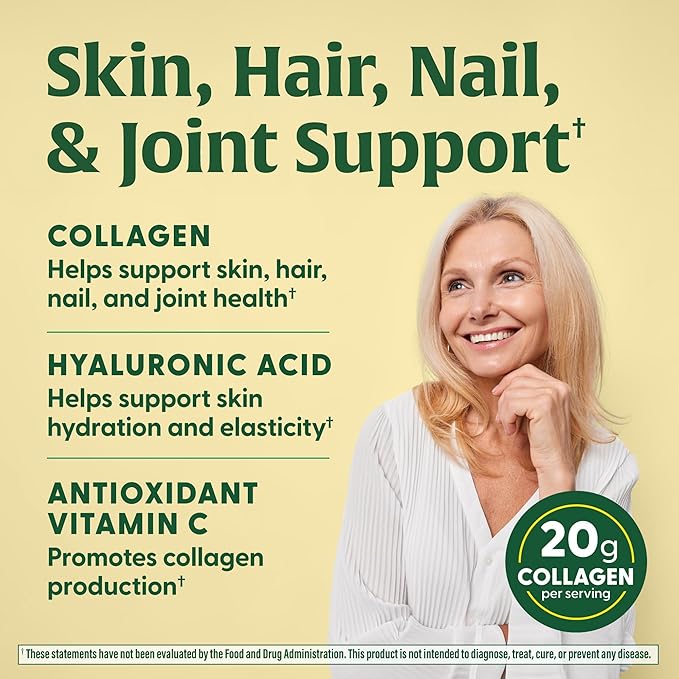 MegaFood Collagen Peptides for Women & Men - Unflavored Collagen Powder with Hyaluronic Acid & Vitamin C - Supports Skin Hair Nails & Joint Health - 20g Grass Fed Bovine Collagen - 20oz, 28 Servings