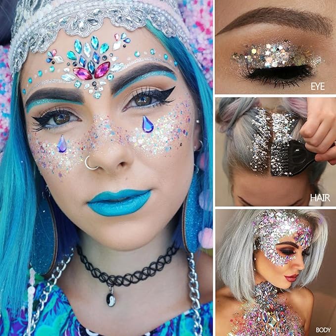 MEICOLY Gold Body Glitter,Yellow Face Glitter,Music Festival Outfits for Women,Hair Glitter Kids Sequins Makeup,Sparkle Face Body Glitter for Country Singer Concert,Mardi Gras Accessories