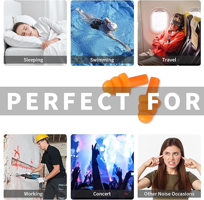 Ear Plugs for Swimming, Soft Ear Plugs for Sleeping Noise Cancelling, Reusable Ear Plugs for Noise Reduction, Ear Protection, Silicone Earplugs for Swimming, Sleeping, Snoring, Work, Concerts, 8 Pairs