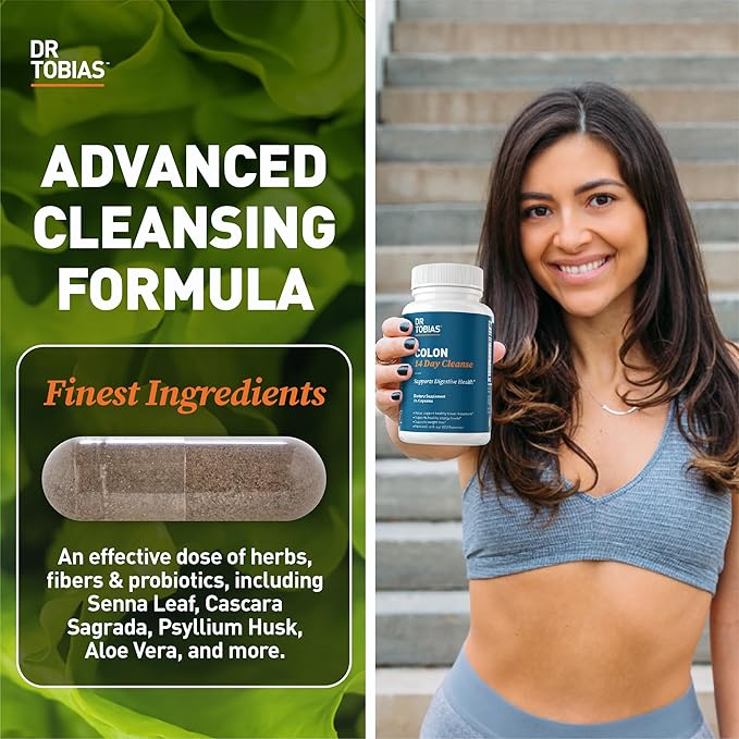 Dr. Tobias Colon 14 Day Cleanse, Advanced Gut Cleanse Detox for Women & Men with Cascara Sagrada, Psyllium Husk, Senna Leaf & Probiotics, Non-GMO Colon Cleanse, 24 Capsules, 1-2 Daily