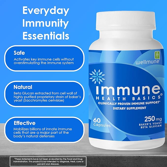 Ultra Strength Immunity - Clinically Proven Immune Support - Wellmune Highly Purified Beta Glucan - Gluten-Free, Non-allergenic, Non-GMO and Vegan Capsules - 60 Capsules, 250 mg