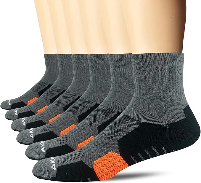 AKOENY Men's Performance Athletic Cushioned Quarter Ankle Socks (6 Pairs)