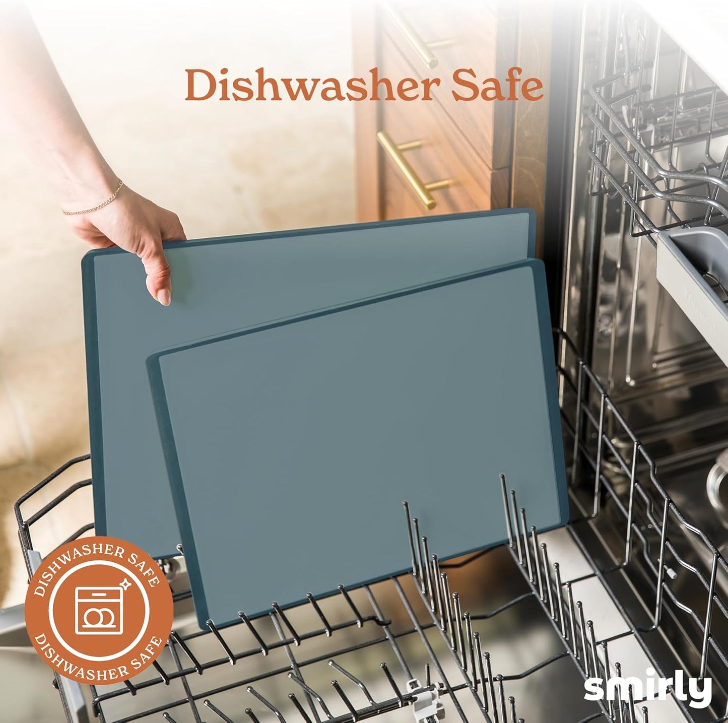 SMIRLY Plastic Cutting Board Set 3 Pieces, Non-Slip Dishwasher Safe Chopping Boards for Kitchen, Blue