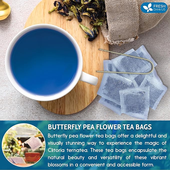 FreshDrinkUS, Premium 35 Butterfly Pea Tea Bags, 100% Natural and Pure from Butterfly Pea Flowers, Hand-made, Made With Natural Materials-Corn Fiber Tea Bag, Sugar/Caffeine/Gluten Free, Vegan