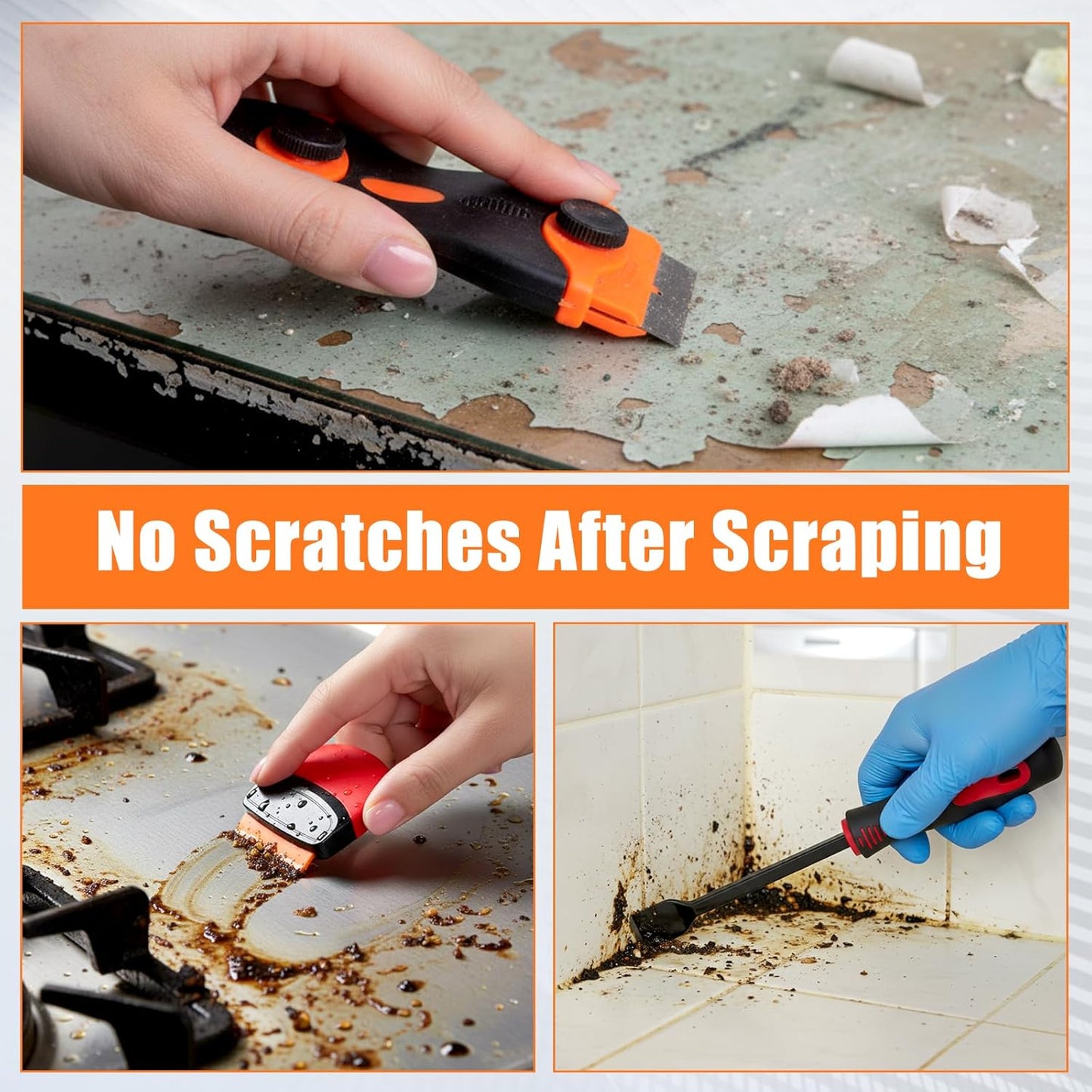 Tallew 12 Pcs Plastic Scraper Tool Razor Blade Plastic Pick Putty Knife Non Scratch Tool Set for Window Floor Label Removal Stickers Paint Cleaning Tile Floors Walls Labels Oil Stains(Bright Color)