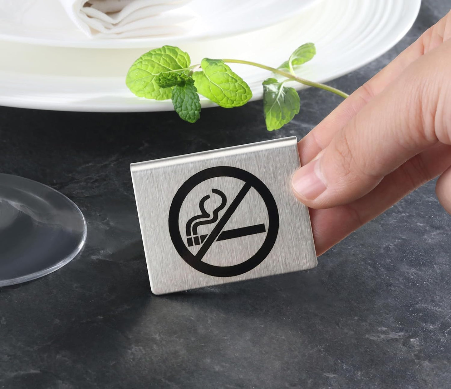 New Star Foodservice Stainless Steel Table Tent Sign (Silver (No Smoking), 2 x 1.5-Inch (Set of 6))