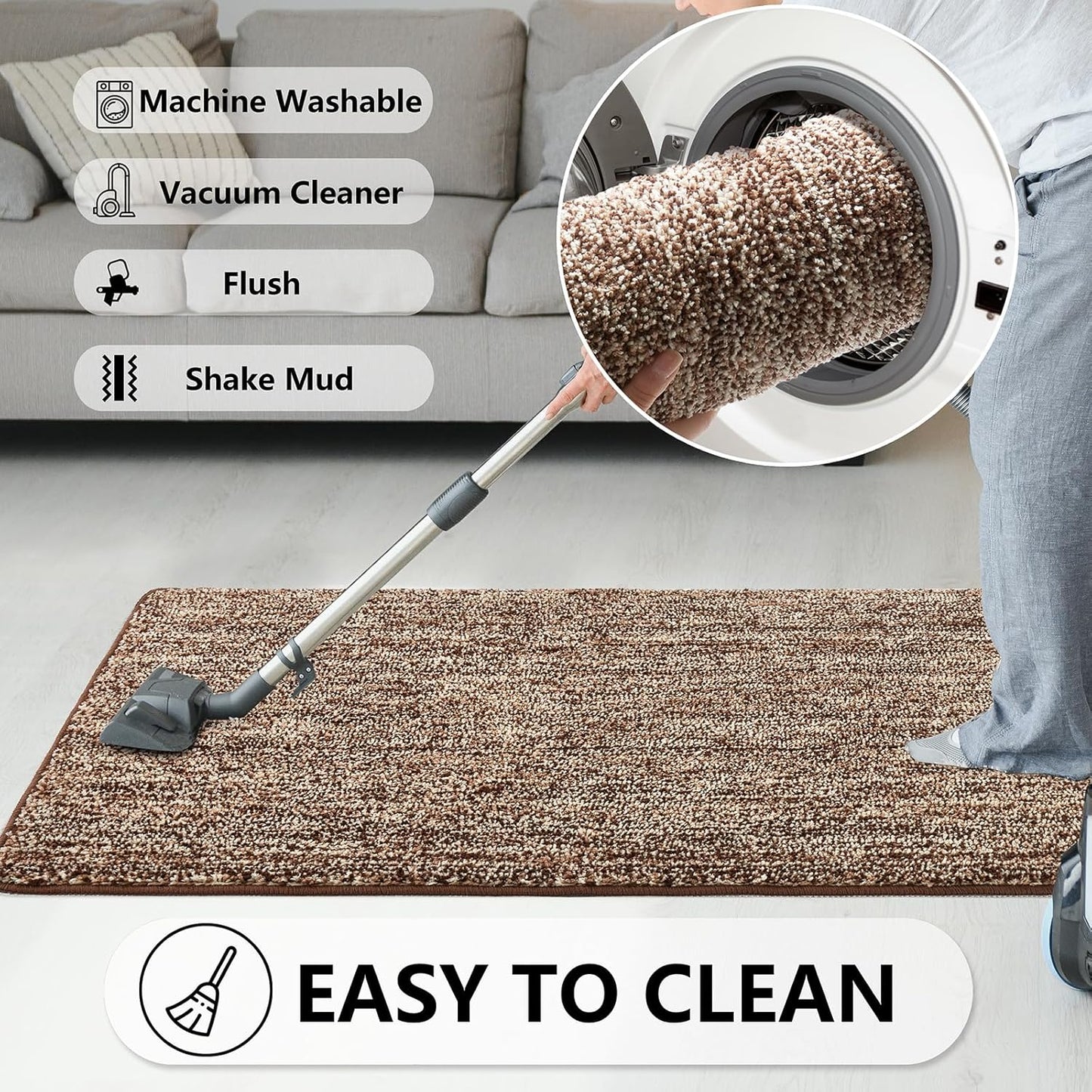 REFETONE Indoor Doormat, Front Door Mat 36"x59" Absorbent Rubber Backing Non Slip Door Mats, Washable Low-Profile Inside Floor Mat Door Rugs for Entryway, Resist Dirt Mud Mat for Dogs, Coffee/Brown