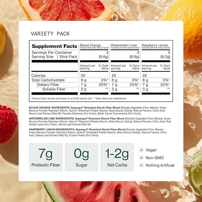 Supergut Gut Healthy Flavored GLP-1 Booster, Variety Pack - High Fiber GLP-1 Supplement Powder for Women & Men - Sugar-Free Drink Mix for Gut Health & Digestive Support (15 Servings)