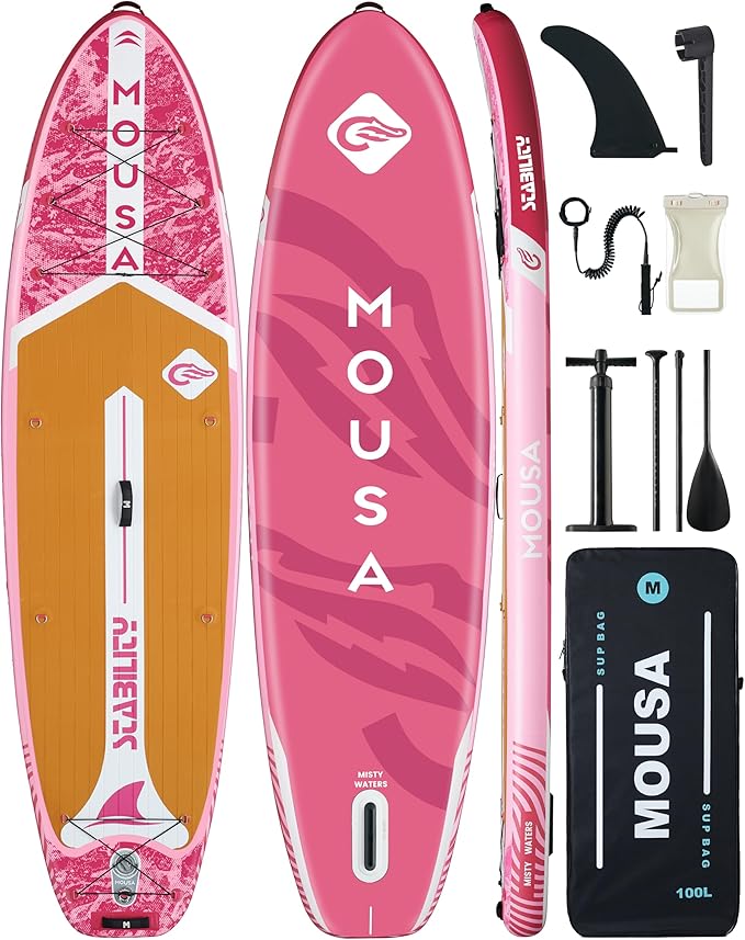 MOUSA 10β8/11'Γ35" Extra Wide Inflatable Stand Up Paddle Board, Stable Paddleboard SUP for 2 People/Family, Anti-Slip Full EVA Deck, 3 Handles, 100L Backpack, All-Round Sup Board, Big Fin