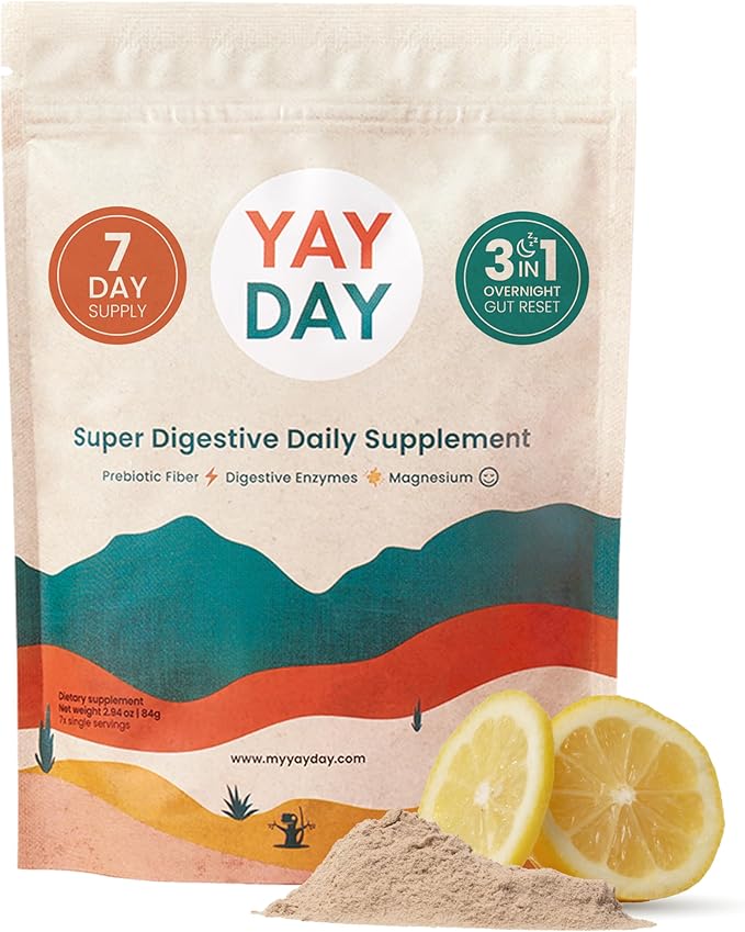 Nighttime Prebiotic Fiber Powder with Digestive Enzymes & Magnesium Glycinate for Sleep | Gut Health Supplement for Women & Men - Digestion Support, Bloating Relief - Citrus, 7 Servings