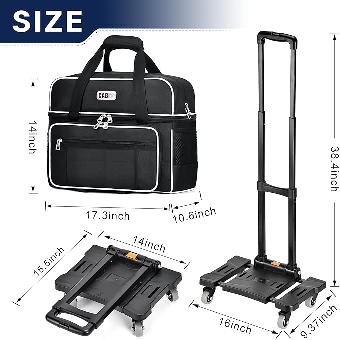 CAB55 2 Ball Bowling Bag with 4 Wheels, Double Bowling Ball Bag with Separate Shoe Compartment, (Up To US Men Size 16), and Multiple Multifunctional Accessory Pockets