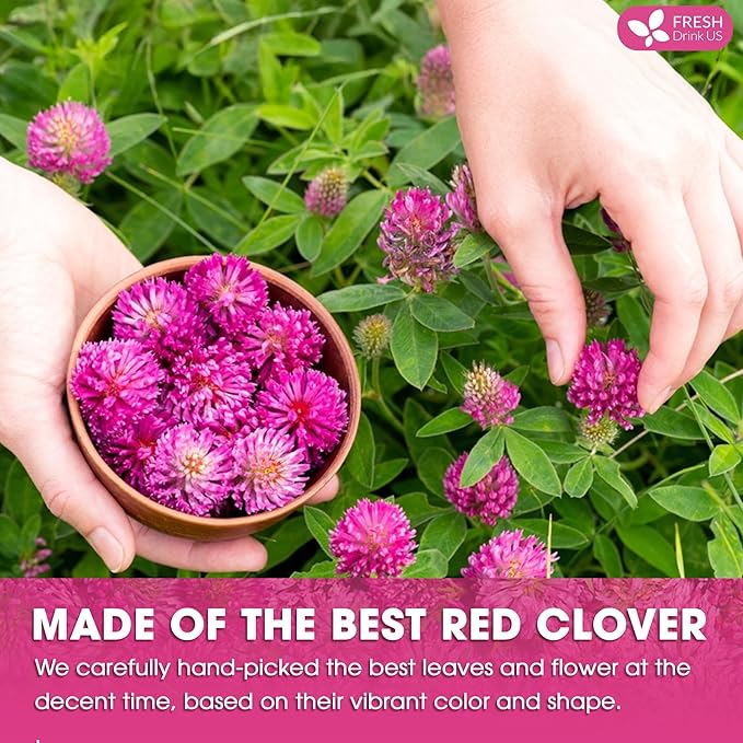 FreshDrinkUS, Premium Red Clover Herbal Teaโ 55 Tea Bags โ Pure โ Naturally Smooth & Mild Flavor โ Premium Quality, Eco-Conscious Packaging. Caffeine-Free. Gluten Free. Vegan