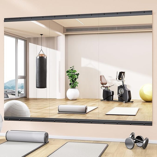 Hasipu 3 Pcs 48''x24'' Home Gym Mirror Large Full Length Wall Mounted Full Body Mirror for Yoga Dance Fitness Exercise Studio Bedroom Garage, Frameless Tempered Glass Workout Mirrors Black Rectangular
