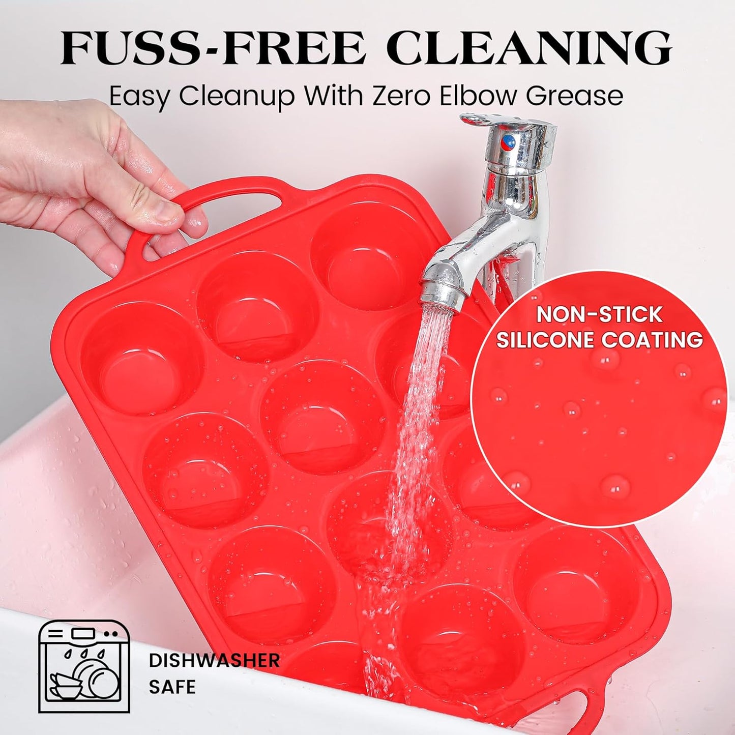 Regular 12 Cup and Mini 24 Cup Nonstick Cupcake Pan Set Silicone Muffin Pan for Baking Silicone Cupcake Mold with Metal Reinforced Frame BPA Free (2 Pcs, Red)