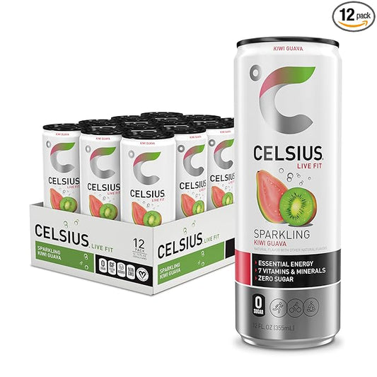 CELSIUS Sparkling Kiwi Guava, Functional Essential Energy Drink 12 Fl Oz (Pack of 12)