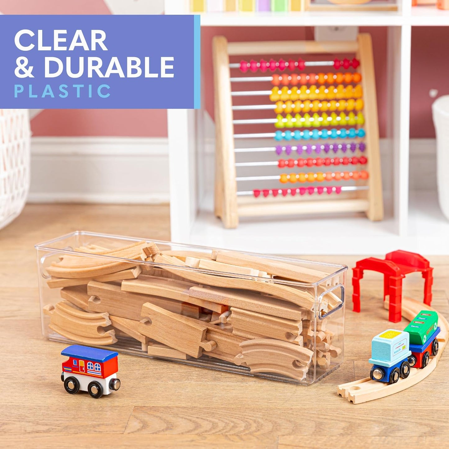 Plastic Food Storage Clear Container Bin with Handles for Organizing Kitchen, Pantry, Fridge, Freezer, Pantry,Bathroom. 16"x4"x5"