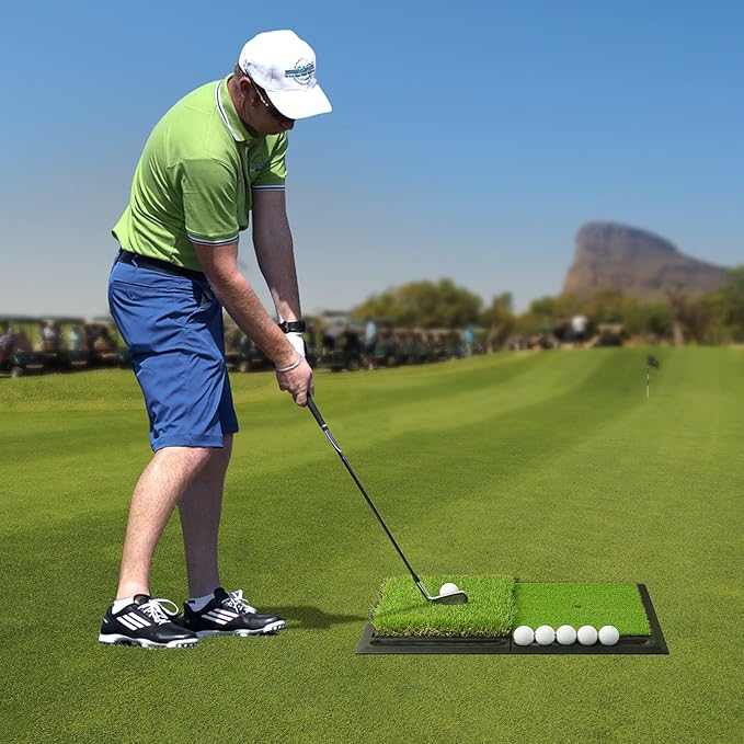 SAPLIZE Foldable Heavy-Duty Golf Hitting Mat, Practice Mat with 10mm EVA Rubber Backing, Larger Size for Indoor/Outdoor Swing and Chipping Practice, Anti-Deformation