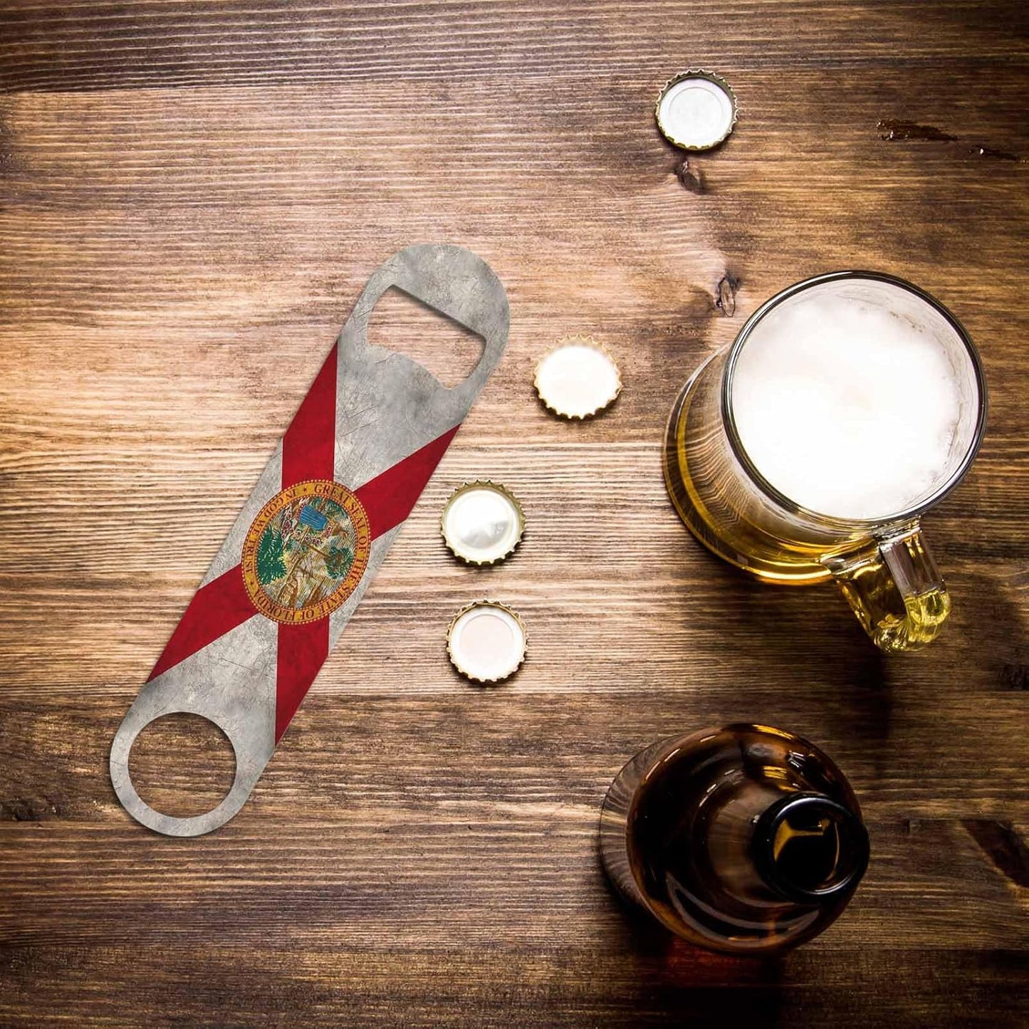 Florida State Flag Stainless Steel Bottle Opener Dirty Florida 3D Waving Flag Flat Beer Bottle Opener Keychain for Home Kitchen Bar Restaurant Party Birthday Gift