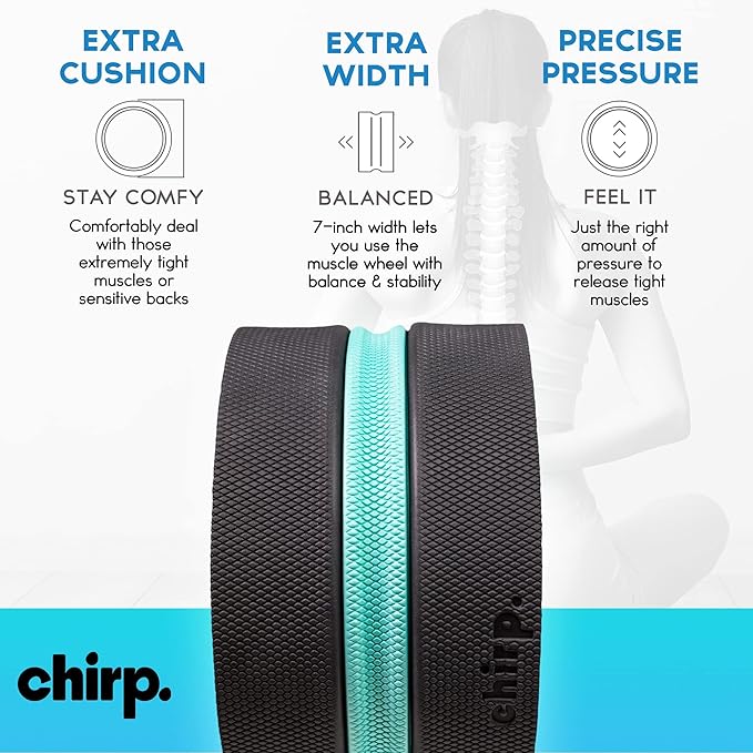Chirp Wheel XL - Super Comfort Back Massage Roller - Wider Back Stretcher & Cracking Device, Plush Cushion, Enhanced Stability, Spinal Protection, Point Pressure | High Density Foam, Up to 500 lbs