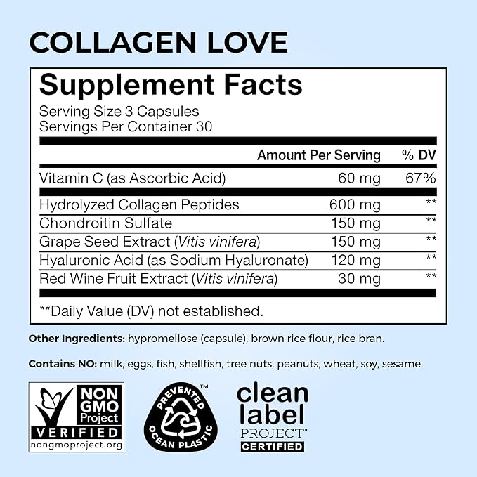 HUM Collagen Love Skin Supplement - Collagen Peptides w/Hyaluronic Acid & Vitamin C, Supports Firm Skin & Helps Minimize Signs of Aging - Supplements for Women and Men (90-Count)