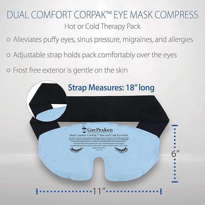 Core Products Dual Comfort Migraine CorPak Hot Cold Therapy, Eye Mask Compress, No Frost, Includes Strap