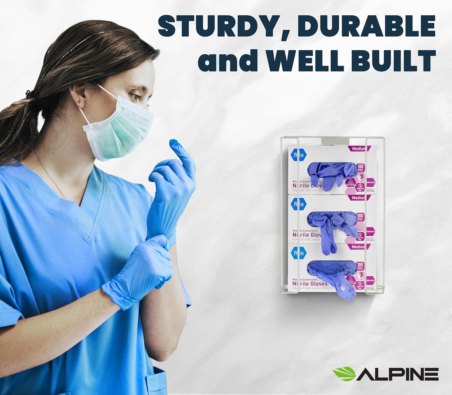 Alpine Glove Holder for Wall Mount - Latex Glove Holder Wire Glove Dispenser for Wall Disposable Glove Box & Tissue Box - Fits 3 Box (White)