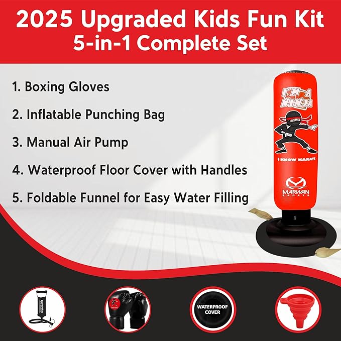 Durable Inflatable Kids Punching Bag for Karate and Boxing โ Bounce-Back Martial Arts Bag for Boys and Girls, Great Birthday Gift to Relieve Energy and Build Skills for Boys Ages 4-12