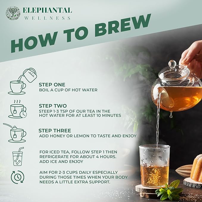 Elephantal Wellness Premium Well Balanced Herbal Tea | Healthy Cortisol, Adaptogenic Stress Energy Support with Ashwagandha, Goji, Reishi, Holy Basil & Lion’s Mane, Caffeine-Free, Non-GMO, 4 oz