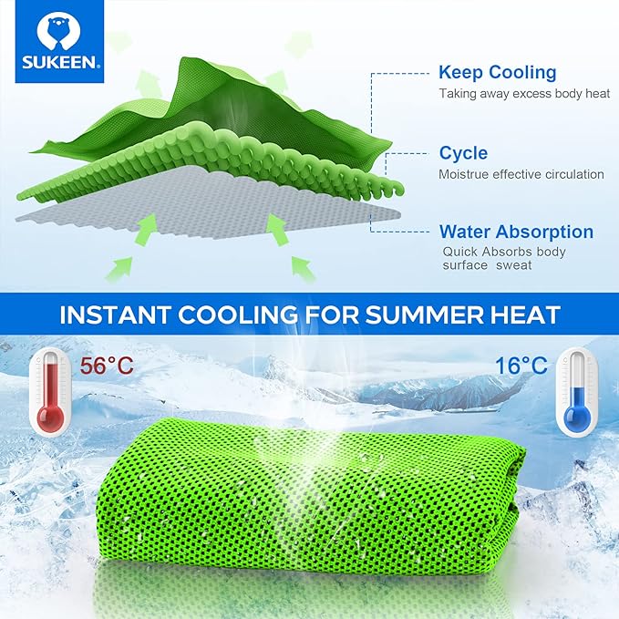 Sukeen Cooling Towel,Instant Evaporative Cooling for Sports,Yoga,Golf,Gym,Neck,Workout and More(40”x 12”)