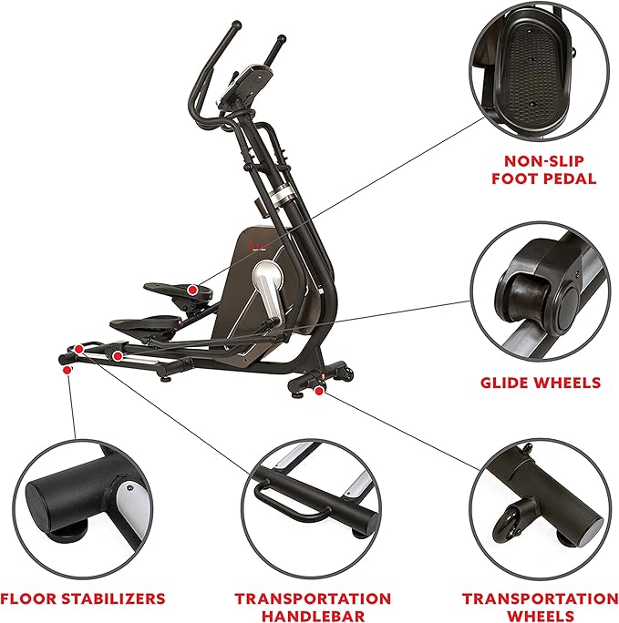 Sunny Health & Fitness Elliptical Trainer Machine w/Built-in Pulse Sensor, Low Impact Cardio Exerciser & Full-Body Cross Training for Home, Optional Free SunnyFit App Link & Electric w/300LB Load