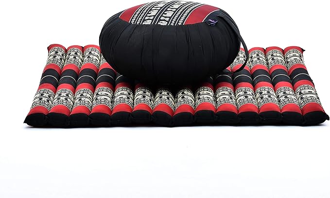 Leewadee Meditation Cushion Set – 1 Round Zafu Meditation Pillow and 1 Square Roll-Up Zabuton Meditation Mat, Pillows Bundle Filled with Kapok