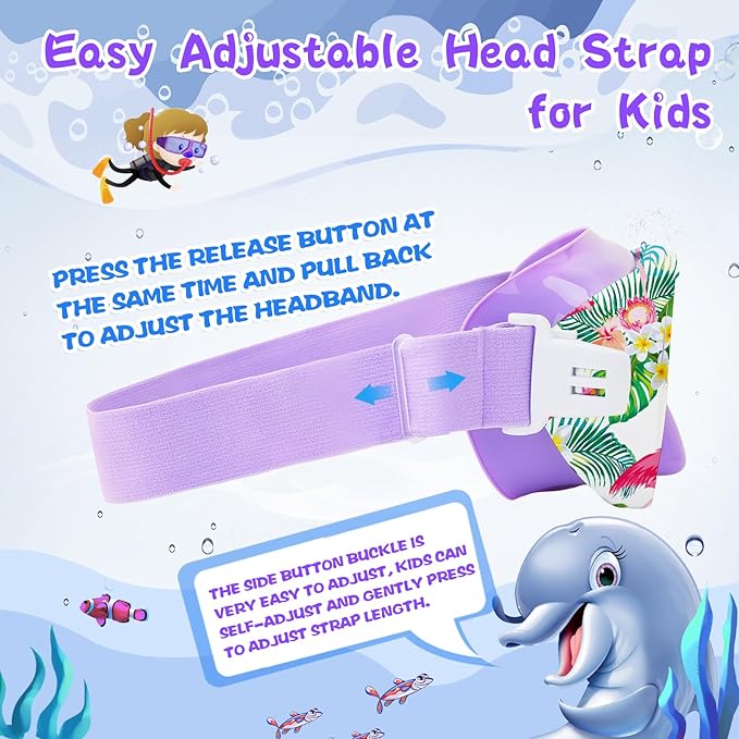 Kids Swim Goggles with Nose Cover, 180° Panoramic Snorkel Mask with Anti-Fog & Anti-Leak Design, Comfort Fabric Strap UV Protection Lens for Boys Girls Ages 3-15