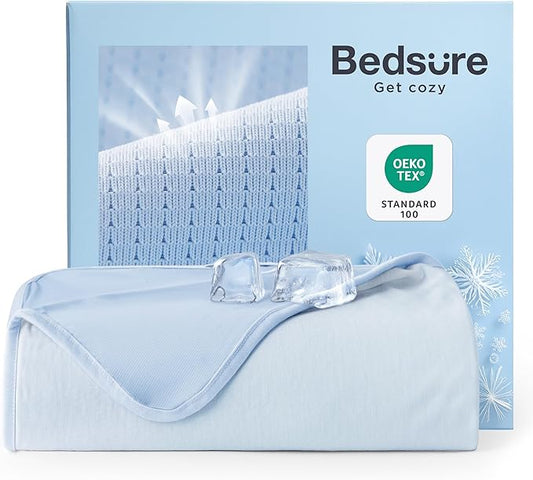 Bedsure Summer Cooling Blanket Queen Size for Hot Sleepers with Sports Mesh Design, Arc-Chill Q-Max 0.4 Lightweight Breathable Ice Cold Blanket for Night Sweats, 90 x 90 Inches, Mesh Blue