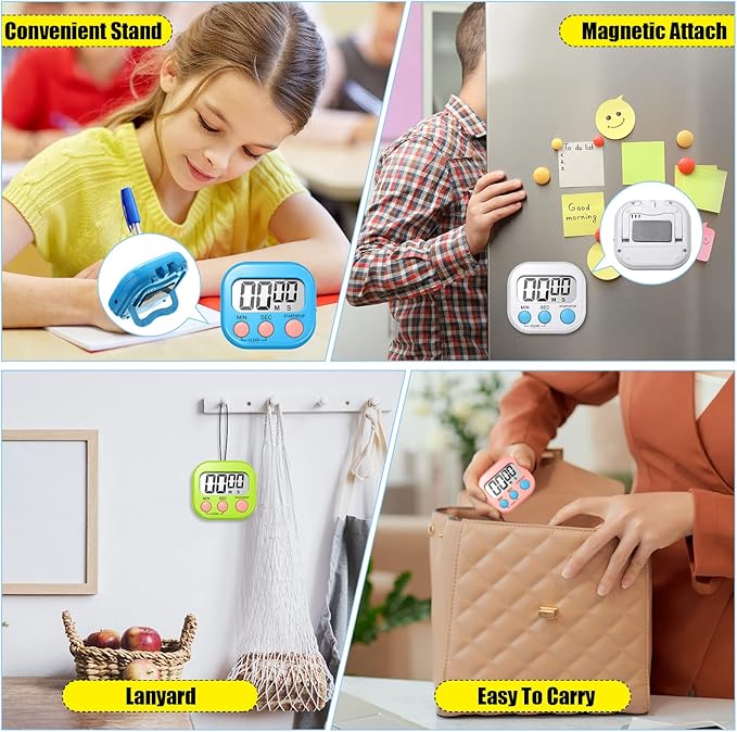 Macarrie 72 Pcs Digital Kitchen Timer Bulk Magnetic Timers for Classroom LCD Display Loud Alarm Electronic Timer Minute Second Clock Timer for Teacher Exercise Cook Baking
