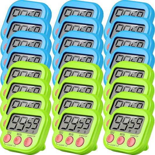 Weewooday 24 Pcs Digital Kitchen Timer Magnetic Timer Bulk On/Off Switch Minute Second Count up Countdown Loud Alarm for Exercise Cook Baking(Blue, Green)
