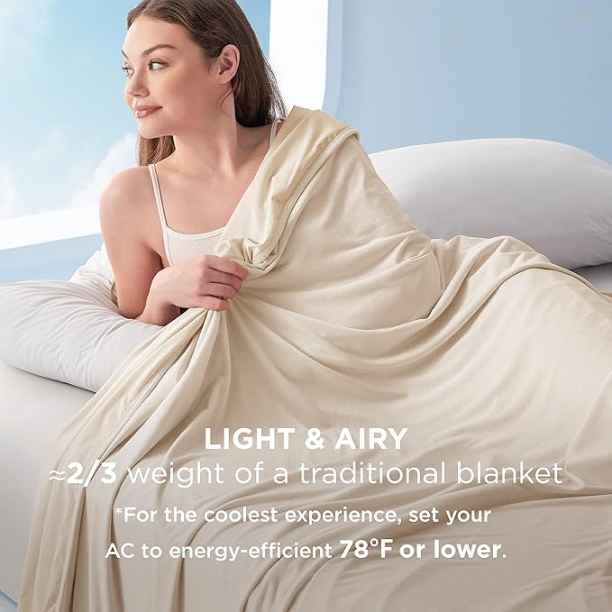 Bedsure Summer Cooling Blanket Queen Size for Hot Sleepers with Sports Mesh Design, Arc-Chill Q-Max 0.4 Lightweight Breathable Ice Cold Blanket for Night Sweats, 90 x 90 Inches, Mesh Beige