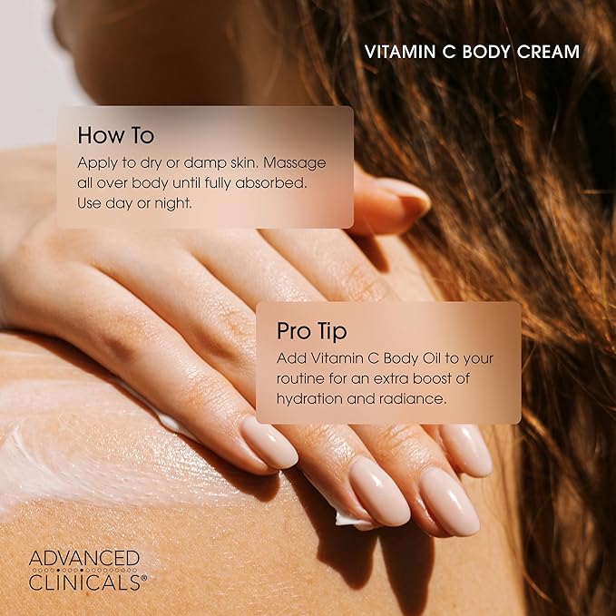 Advanced Clinicals Vitamin C Cream Visibly Brightening Body Lotion | Vitamin C Moisturizer Skin Care Body Cream For Women & Men Visibly Improves Look Of Dark Spots & Uneven Skin Tone, W/Travel Size