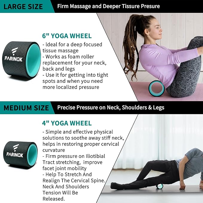Yoga Wheel Set of 3+1, Upgraded 10MM Thick Back Wheels for Pain Relief & Stretching, Strongest Back Roller for Deep Tissue Massage, Improving Yoga Poses Backbend