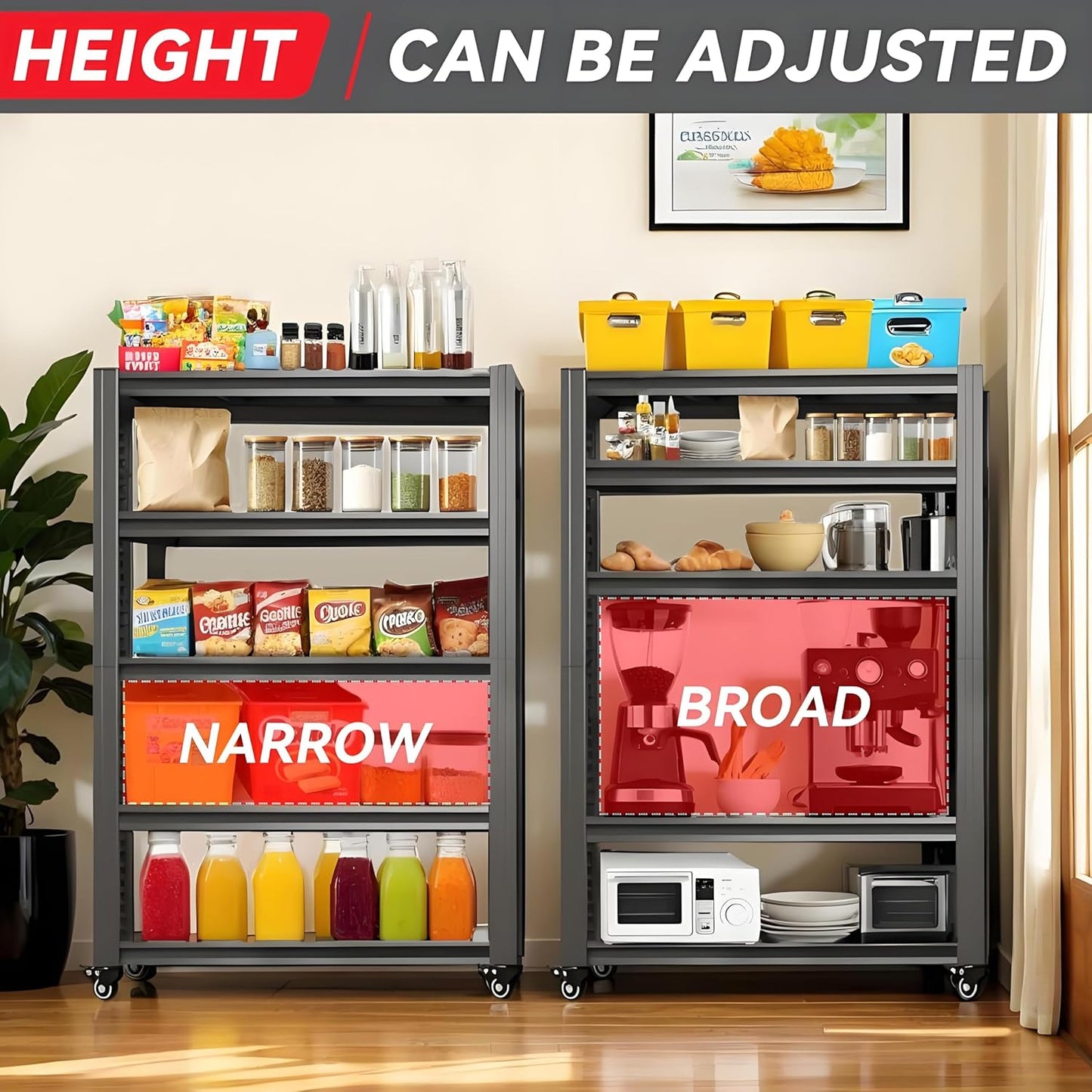 78" H 5-Shelf Metal Storage Shelves, 2000 lbs Garage Shelving Unit with Pegboard, Adjustable Industrial Heavy Duty Storage Rack with Wheels, 47.2" W x 18" D for Pantry Basement, Black