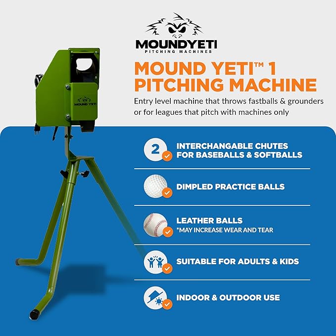 Mound Yeti Baseball Softball Pitching Machine, Youth and Adult Single Wheel Pitching Machine for Baseball and Softball, Training Equipment