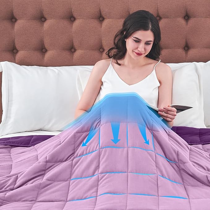 yescool Weighted Blanket for Adults (12 lbs, 48" x 72", Purple) Cooling Heavy Blanket for Sleeping Perfect for 110-130 lbs, Twin Size Breathable Blanket with Premium Glass Bead, Machine Washable